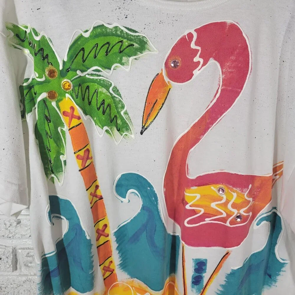 Pacific Connections Womens One Size White Flamingo Rhinestone Swim NOV1E